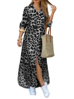 Leopard Print Lapel Button Plus Size Dress With Pockets -Zanzea Shop d7fe865a a107 4a53 9ccb 5404e1524a78