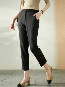 Solid Pocket Tailored Pants For Women -Zanzea Shop d81bf296 bb2e 47f6 b35c 920ccfb7f381