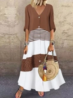 Striped Patchwork Button Front Maxi Dress For Women 5 Striped Patchwork Button Front Maxi Dress For Women -Zanzea Shop d827e922 f61f 4532 8e9b 7c926930ae0e