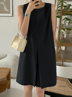 Solid Crew Neck Sleeveless Pocket Keyhole Back Dress -Zanzea Shop d839a3a5 1d1e 4ae2 bd84 fb506443de0b