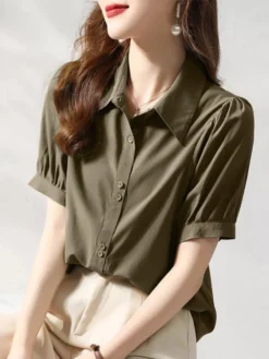 Women Solid Puff Sleeve Button Front Lapel Shirt 18 Women Solid Puff Sleeve Button Front Lapel Shirt -Zanzea Shop d87c5c0c 1758 4de3 a31b 3c999da2d48e