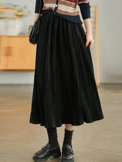 Women Solid A-line Casual Pleated Elastic Waist Skirt -Zanzea Shop d8855ace be0e 4ec8 8a14 86c3fc718c79