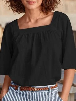 Square Collar Half Sleeve Solid Blouse For Women -Zanzea Shop d88e0331 127c 4ef4 9e98 d27894f434ba