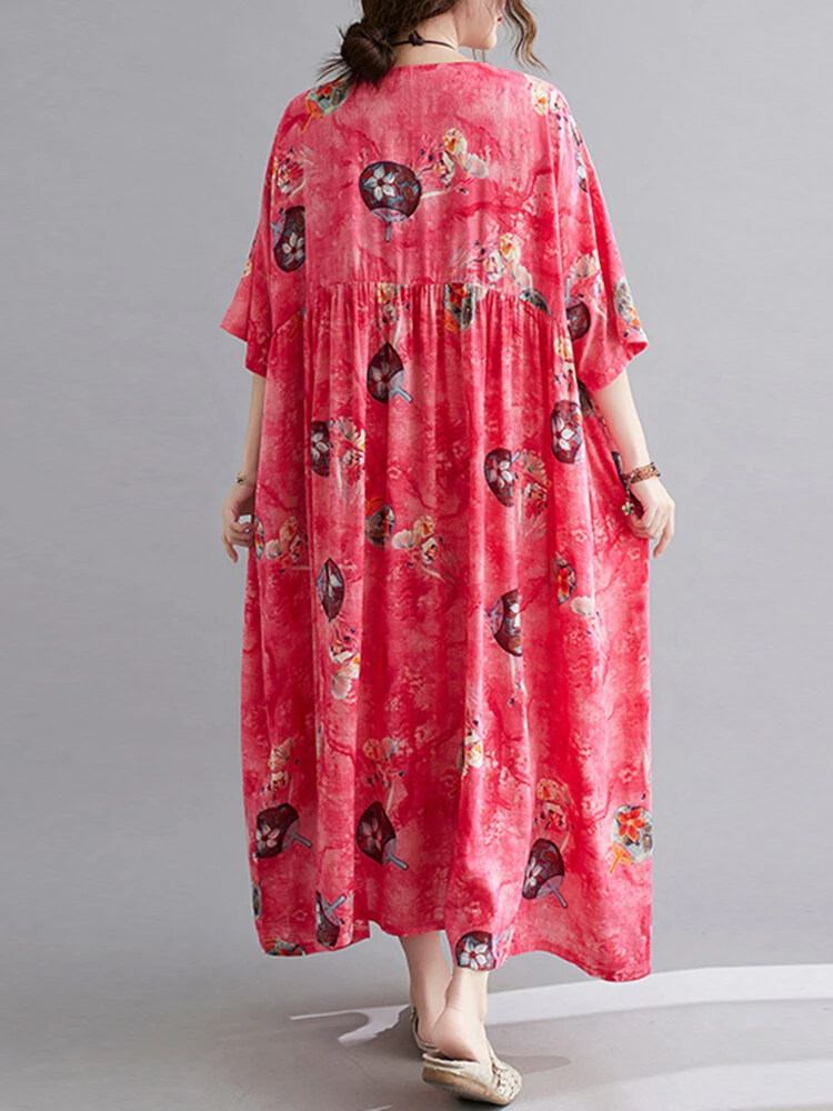 Painted Geometry Print Loose 3/4 Length Sleeve O-neck Vintage Dress 7 Painted Geometry Print Loose 3/4 Length Sleeve O-neck Vintage Dress - Image 7