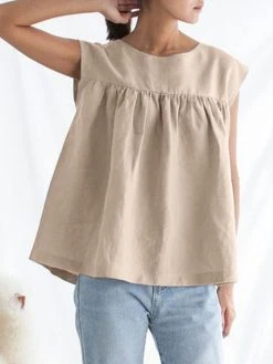 Women Solid Pleated Crew Neck Cotton Sleeveless Tank Top 5 Women Solid Pleated Crew Neck Cotton Sleeveless Tank Top -Zanzea Shop d8b289bd 2c8a 42e5 bc4b f3b578fd9e95