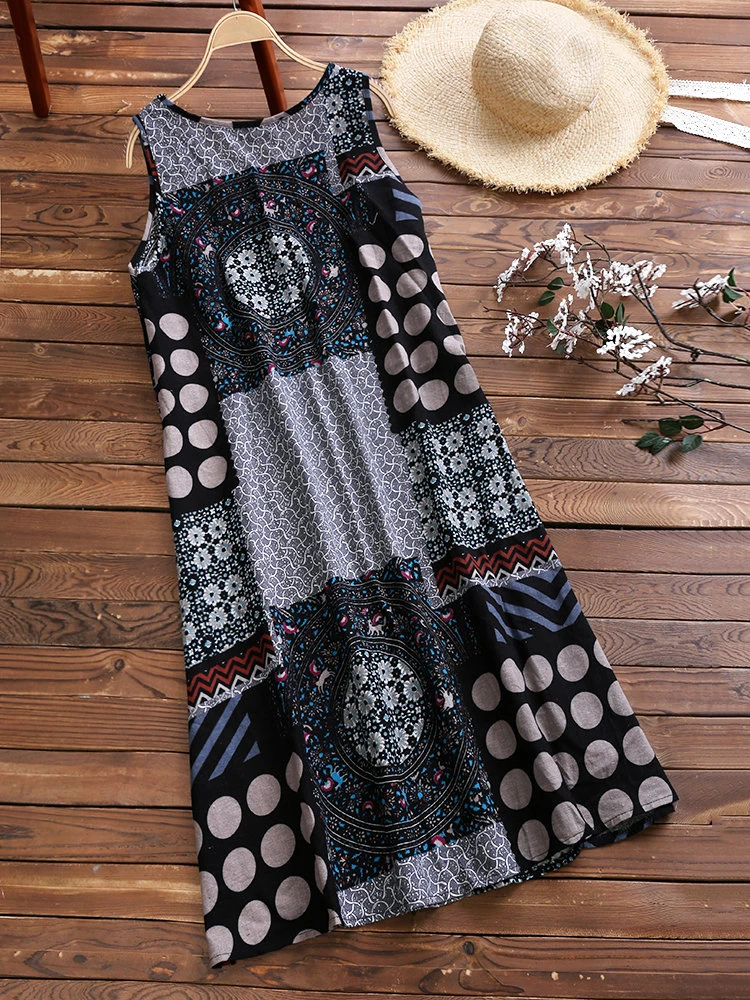 Ethnic Printed Sleeveless Vintage Women Dresses 6 Ethnic Printed Sleeveless Vintage Women Dresses - Image 6