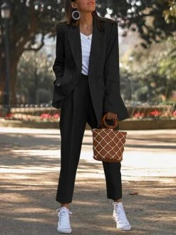 Solid Double Breasted Elastic Waist Lapel Long Sleeve Suit 9 Solid Double Breasted Elastic Waist Lapel Long Sleeve Suit -Zanzea Shop d92ca8e8 b019 456f bc25 8a2de409520c