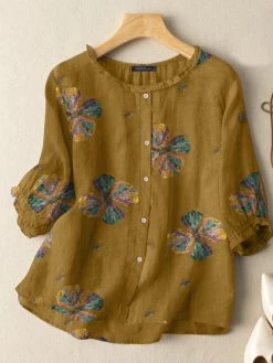 Women Colorful Floral Print Frill Neck Cotton 3/4 Sleeve Blouse -Zanzea Shop d9744e5d 025d 4e38 bbb6 d8fd154f61eb