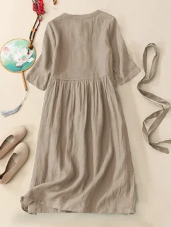 Solid Frog Button Half Sleeve Vintage Dress With Belt 13 Solid Frog Button Half Sleeve Vintage Dress With Belt -Zanzea Shop d9c8a471 3a33 486b a84c c61c146e3910