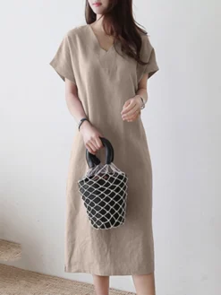 Solid V-neck Short Sleeve Dress For Women 23 Solid V-neck Short Sleeve Dress For Women -Zanzea Shop da139403 eebb 413f affe 0a9af534c544