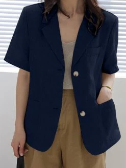 Solid Pocket Button Front Short Sleeve Lapel Casual Blazer -Zanzea Shop da2bac87 0fca 4740 8f41 104386ebbb4f