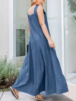 Women Solid Tiered Square Collar Sleeveless Denim Maxi Dress -Zanzea Shop da491a15 0eb6 405d 8253 9e3db16ff320