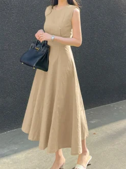 Solid Sleeveless A-line Swing Crew Neck Women Dress -Zanzea Shop da7171fe 5509 4da3 9e86 002c49f5a839