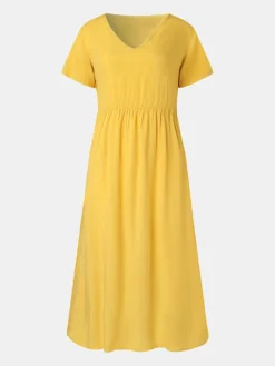 Casual Solid Color V-neck Plus Size Dress -Zanzea Shop da91f45e 7c01 4059 b2c3 9c21fef91a74