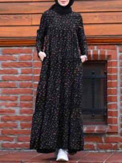 Floral Print Pocket Long Sleeve Casual Maxi Dress For Women -Zanzea Shop dabbc89b 8a80 48a2 87ad f9f29acd2af4