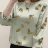 Leopard Pattern Crew Neck 3/4 Sleeve Blouse For Women