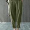 Solid Pocket Casual Cropped Tapered Pants For Women