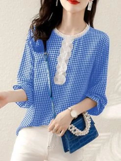 Check Print Long Sleeve Crew Neck Panel Blouse 15 Check Print Long Sleeve Crew Neck Panel Blouse -Zanzea Shop db020acd 7a1f 448b a30a 7f0864687cd1