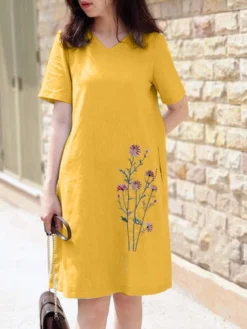 Women Floral Embroidered V-Neck Cotton Short Sleeve Dress 13 Women Floral Embroidered V-Neck Cotton Short Sleeve Dress -Zanzea Shop db10dec4 a2bc 4c4c a263 951e35e61dcb