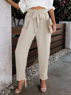 Solid Pocket Elastic Waist Carrot Pants With Belt -Zanzea Shop db30fed6 e1bf 41ec a018 99c8e944aded