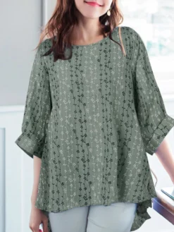 Allover Floral Print Crew Neck 3/4 Sleeve Blouse -Zanzea Shop db3c83bd 0495 46bc bb0e 8ed8316825f1