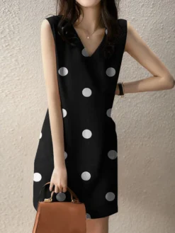 Dot Print V-neck Sleeveless Dress For Women -Zanzea Shop db42c7b6 7702 4e20 8cc9 1f638d2144a6