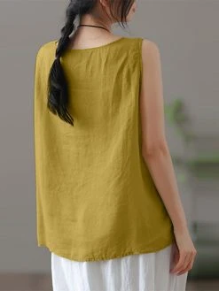 Solid Fold Pleated Crew Neck Sleeveless Casual Tank Top -Zanzea Shop db67a453 3a3d 4005 9aa5 53f72d7cc830