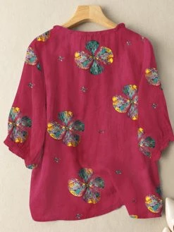 Women Colorful Floral Print Frill Neck Cotton 3/4 Sleeve Blouse -Zanzea Shop db6c897d 4646 43e7 903a a5611c2c415b