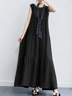 Solid Ruffle Sleeveless Vacation Casual Maxi Dress -Zanzea Shop db7b4a76 3d19 4a58 8f74 aa7d962c758d