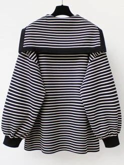 Stripe Pattern Half Placket Button Sailor Collar Loose T-shirt -Zanzea Shop dbeb2be3 0888 4cbe a14d 571eb9a3cbed