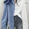 Contrast Stripe Long Sleeve Button Lapel Shirt