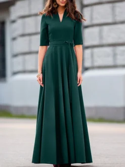 Solid V-neck Half Sleeve Swing Maxi Dress With Belt 15 Solid V-neck Half Sleeve Swing Maxi Dress With Belt -Zanzea Shop dc6a48e9 c417 4dde a306 1307139f978a