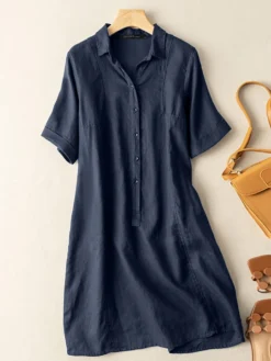 Solid Button Front Short Sleeve Lapel Shirt Dress -Zanzea Shop dcb30d35 9340 48fe 9363 1e2a22b14251
