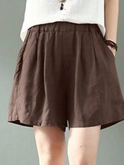 Cotton Solid Pocket Elastic Waist Casual Shorts -Zanzea Shop dce6e393 1ec4 417f b8fe 0e6238317661