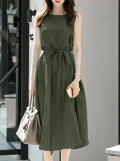 Solid Sleeveless Button Back Midi Dress With Belt 21 Solid Sleeveless Button Back Midi Dress With Belt -Zanzea Shop dce8e316 045d 4181 950d 9bddccc36249