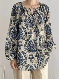 Allover Flower Print Button Long Sleeve Blouse -Zanzea Shop dce9b953 6224 4f3c a901 b428ea518d69