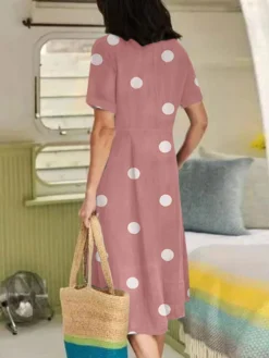 Dot Print Pocket V-neck Short Sleeve Casual Dress -Zanzea Shop dcf0b274 33f5 4079 b447 ec3e06fb4661