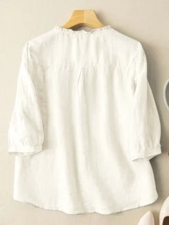 Women Plain Frill Neck Button Front Cotton Puff Sleeve Shirt -Zanzea Shop dd153bfc 3ee8 4f57 924c 7a8ba274969b