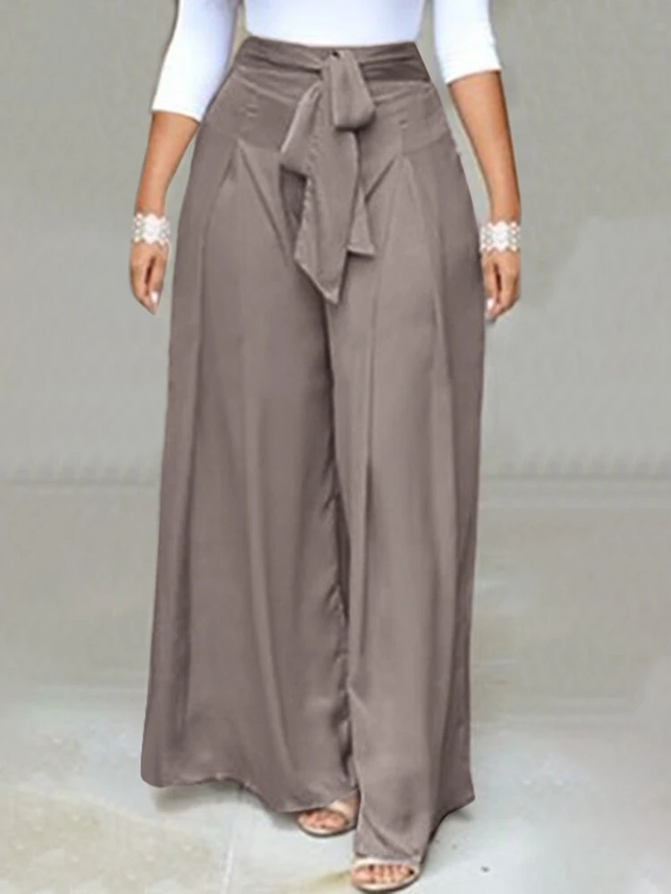 Women Solid Tie Waist Casual Wide Leg Pants With Pocket 1 Women Solid Tie Waist Casual Wide Leg Pants With Pocket