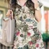Flower Leaves Print Pocket Lapel Short Sleeve Romper