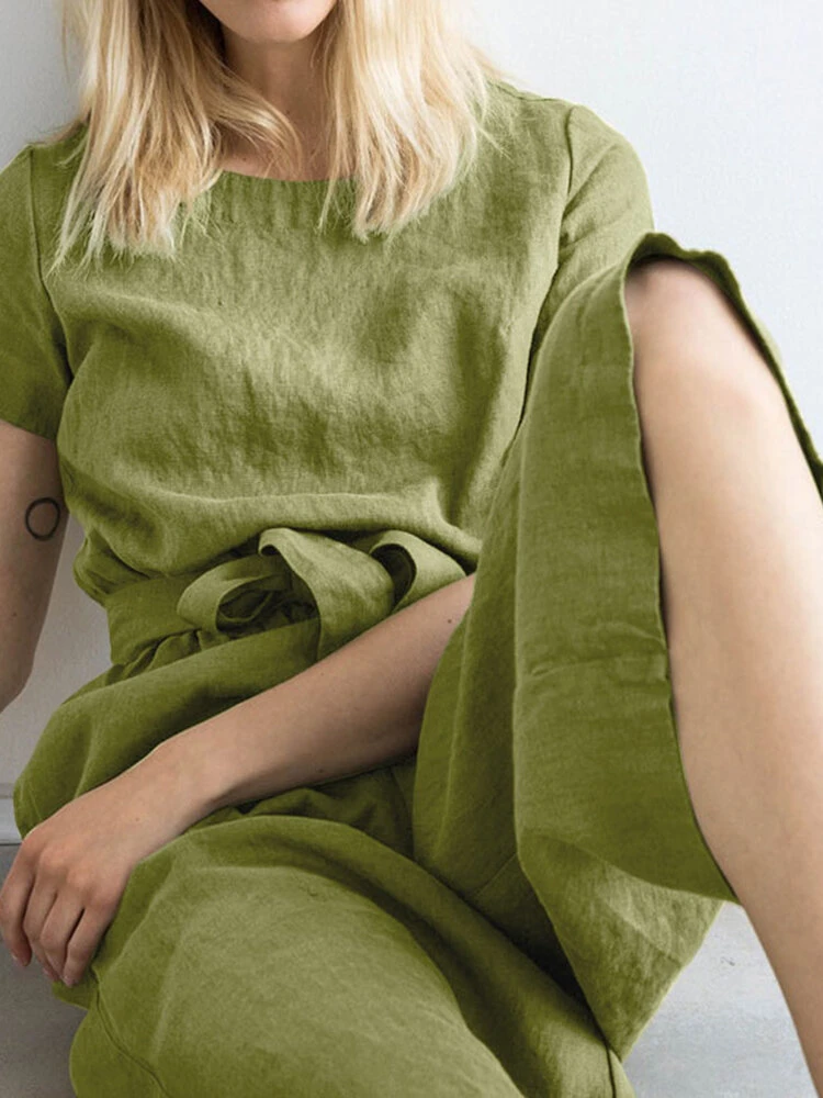 Solid Pocket Short Sleeve Wide Leg Jumpsuit With Belt 8 Solid Pocket Short Sleeve Wide Leg Jumpsuit With Belt - Image 8