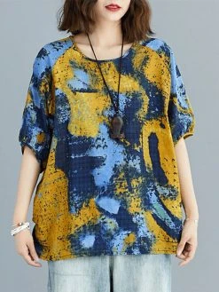 Women Plaid Floral Print O-neck Half Sleeves Casual T-Shirt -Zanzea Shop ddf06228 2f63 410e a000 d4f31e6105c9