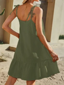 Women Plain Ruffle Hem Tie Spaghetti Strap Cotton Dress -Zanzea Shop ddf522ff b28a 4db3 957c e5163d89c168