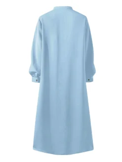 Casual Solid Color Crewneck Button Plus Size Dress With Pockets -Zanzea Shop ddff4ebe 26f9 470b 9d07 f446dea77830