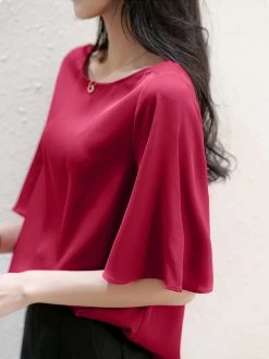 Satin Solid Ruffle Sleeve Boat Neck Women Blouse -Zanzea Shop de0b5e1c 7a2d 4dc3 8a68 3fecc34026f0