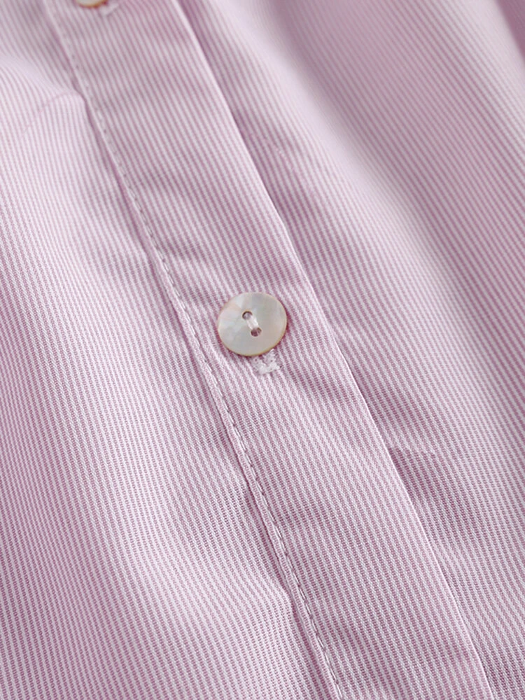 Stripe Print Ruffle Trim Button Front Long Sleeve Blouse 8 Stripe Print Ruffle Trim Button Front Long Sleeve Blouse - Image 8