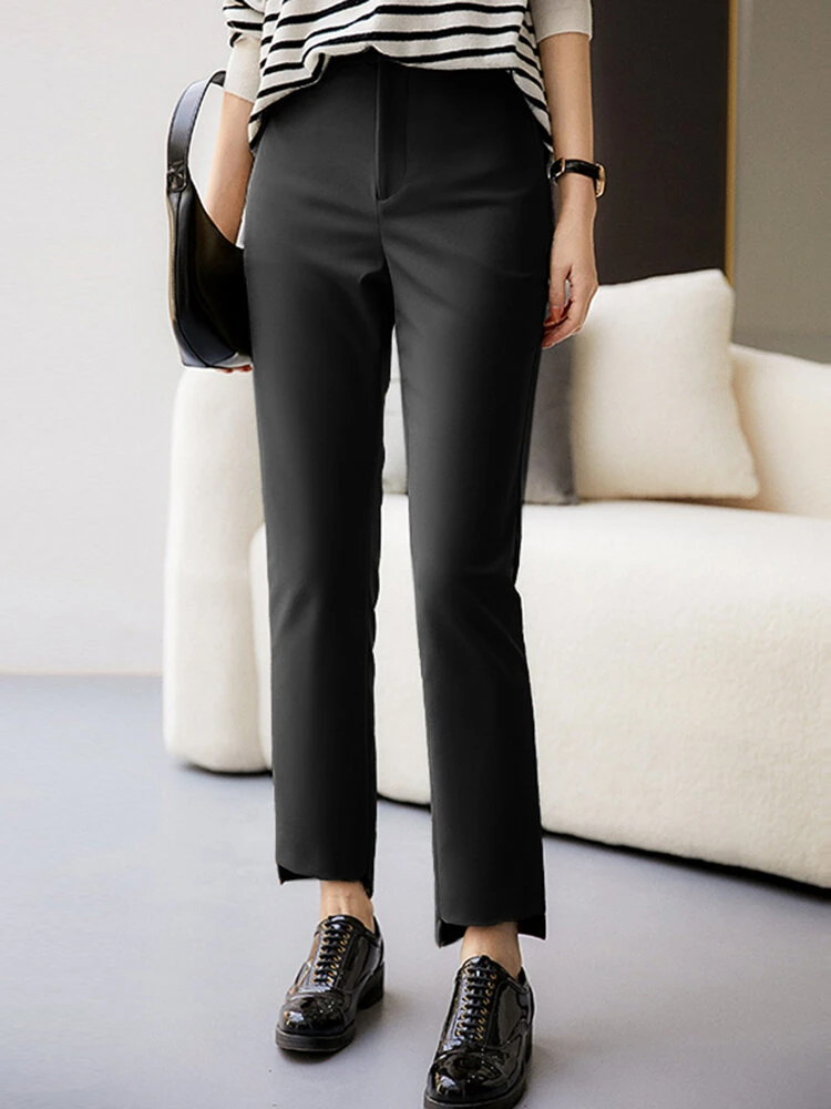 Women Solid Pocket High-low Hem Tailored Pants 3 Women Solid Pocket High-low Hem Tailored Pants - Image 3