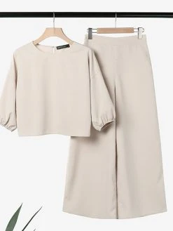 Women Solid Lantern Sleeve Flared Pants Casual Co-ords -Zanzea Shop debfdfbf 4786 449a b460 c51d308556b0