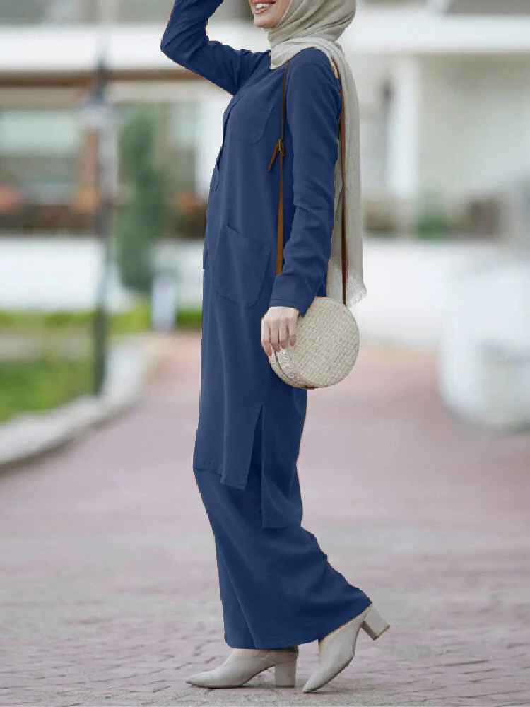 Solid Color O-neck Long Sleeve Plus Size Button Blouse Suit For Women 7 Solid Color O-neck Long Sleeve Plus Size Button Blouse Suit For Women - Image 7