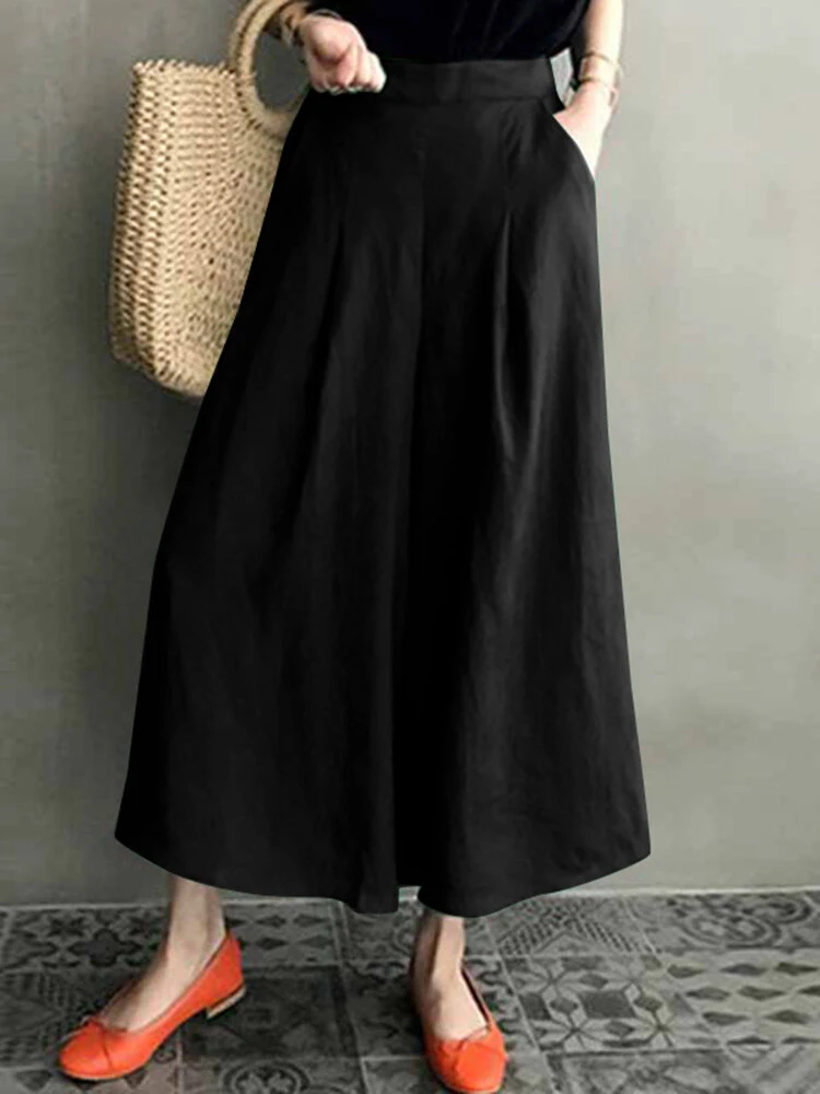 Solid Loose Pocket Elastic Waist Wide Leg Pants 4 Solid Loose Pocket Elastic Waist Wide Leg Pants - Image 4